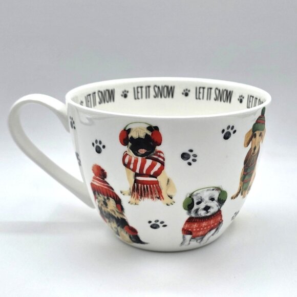 Portobello Dogs in Sweaters "Let it Snow" Multicolor Bone China Tea Coffee Mug - Picture 2 of 8